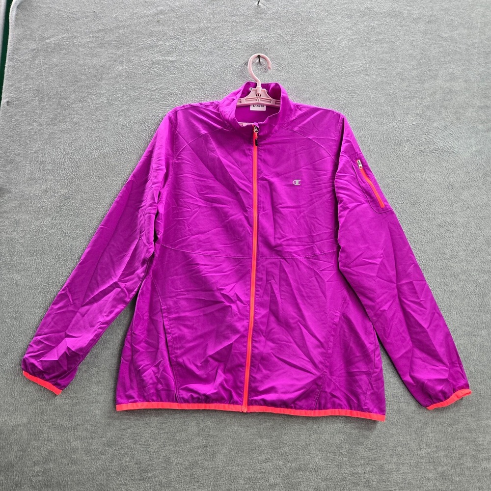 Champion Women Activewear Track Jacket Large Purple Full Zip Mock Neck Pockets